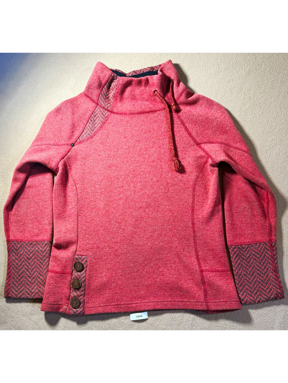 prAna Women's S Herringbone Cowl Neck Drawstring Pullover Sweatshirt